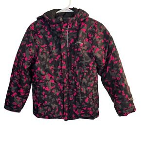 Columbia.Jacket Girls M‎ (10/12) Camo Sleddin Down Pink Black Insulated Hooded